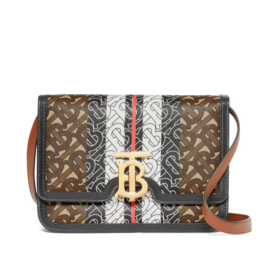 预售 burberry/博柏利 tb 中性款式通用专属标识条纹环保帆布锁扣包