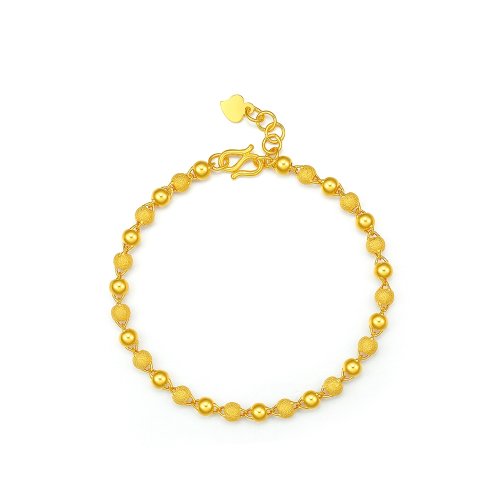 chow tai seng/周大生黄金手链女式足金999光砂金珠链子素链黄金饰品