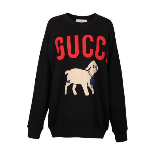 gucci/古驰【19秋冬】绵羊图案黑色印花女卫衣gcmrf015