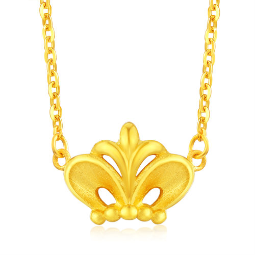 金大福/金大福珠宝足金经典皇冠黄金套链吊坠女auec00143