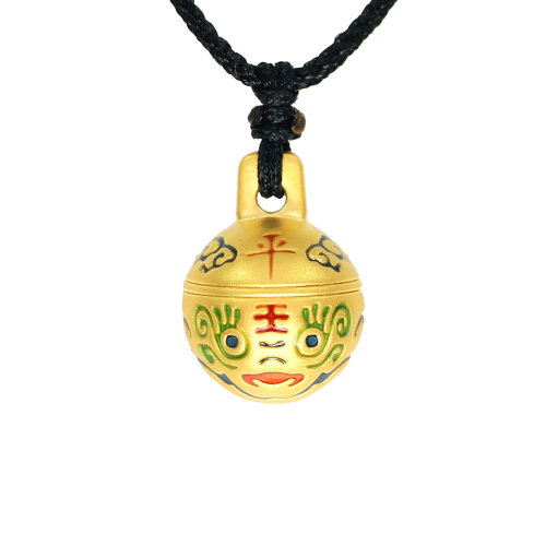 tiger&mabel/彩格魅宝 黄金古法硬金烧蓝驱魔铃虎头铃吊坠项链 手工
