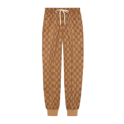gucci 古驰 女装 服饰 驼色logo印花图案收脚系绳显瘦女士运动裤