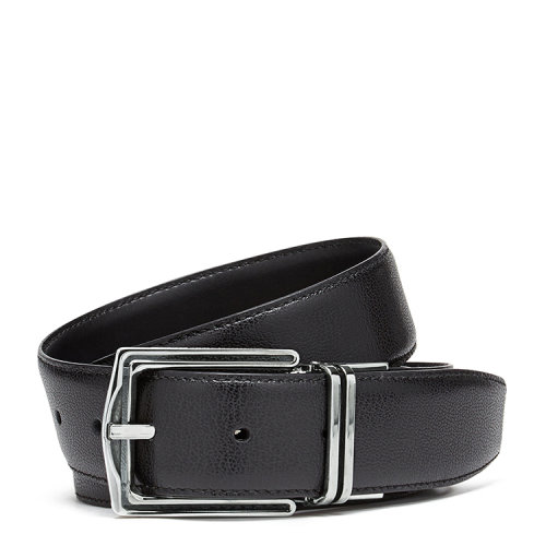 ermenegildo zegna/杰尼亚黑色粒面配光滑小牛皮双面皮带男士腰带 小