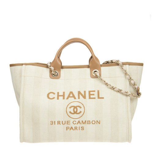 chanel/香奈儿 20春夏 女士帆布金扣logo印花条纹链条包单肩包手提包