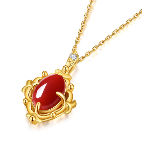 me./me.原创设计师款 18k金3*4mm珊瑚吊坠镶嵌钻石/项链吊坠