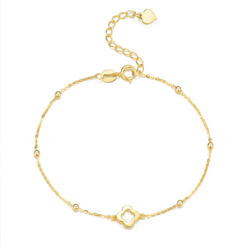 zocai/佐卡伊 18k金四叶草珠珠手链女彩金幸运草腕饰两款两色任选