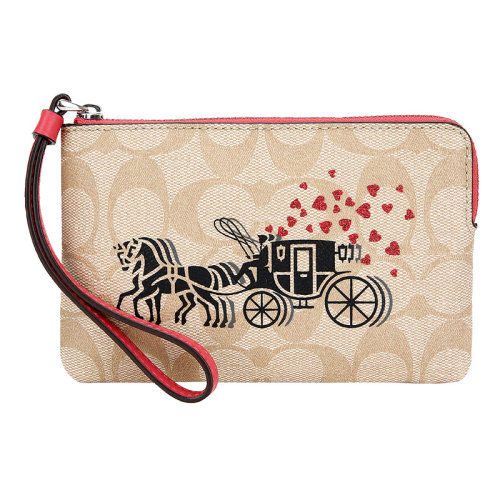 【20年春夏新款】coach/蔻驰女士马车logo人造革短款手拿包零钱包多色