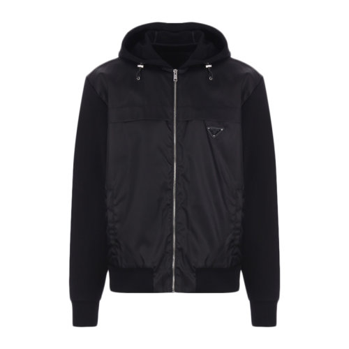 prada/普拉达 男装 服饰 黑色尼龙连帽时尚短款拉链外套男士夹克