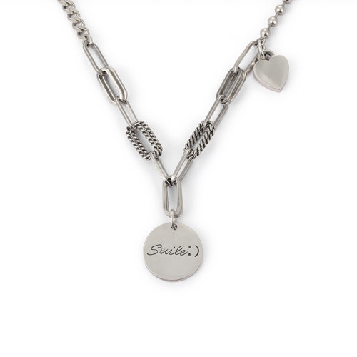 colimida/口力米大 纯银原创微笑圆牌字母项链男女时尚百搭爱心情侣款