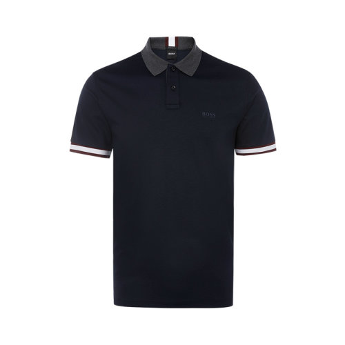 【20春夏新款】hugoboss/雨果博斯 藏青色棉质日常通勤男士短polo衫