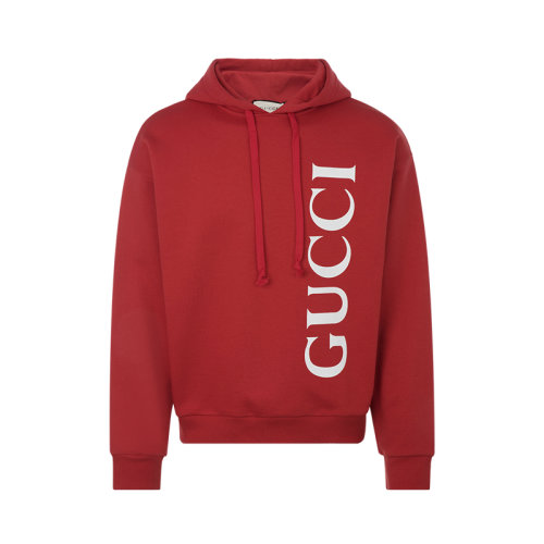 【20春夏新款】gucci/古驰红色棉质字母图案装饰连帽套头衫男卫衣