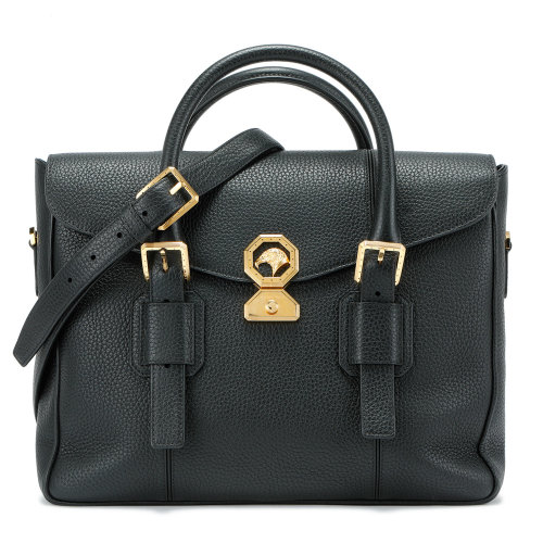 stefano ricci(史蒂芬劳.尼治) #黑色皮质金色鹰logo装饰男士公文包