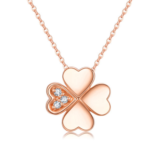 zocai/佐卡伊 幸运使者-四叶草18k金玫瑰金色钻石吊坠赠镀金链搭配