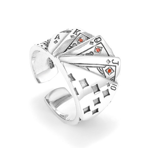 colimida/口力米大 纯银扑克戒指男潮时尚创意开口同花顺招财转运食指