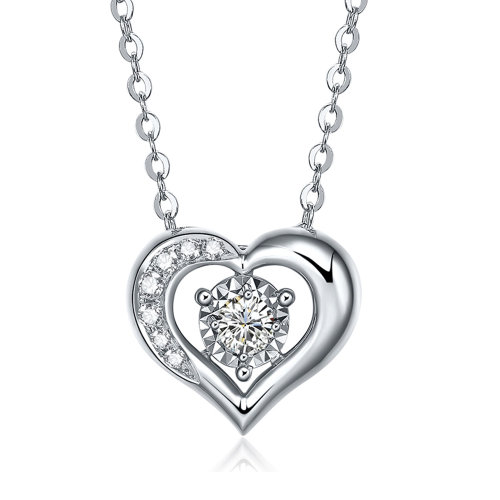 mingzuan/鸣钻国际 心形群镶钻石吊坠女 pt950铂金钻石项链颈链吊坠