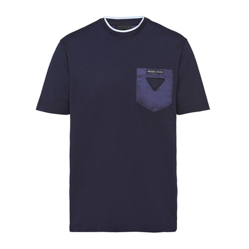 prada/普拉达 男装 服装 蓝色棉质口袋装饰圆领简约短袖 男士短袖t恤