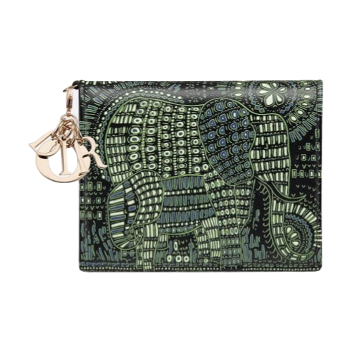 dior 20春夏女士lady dior 绿色中号牛皮革多色动物图案钱包 s0178
