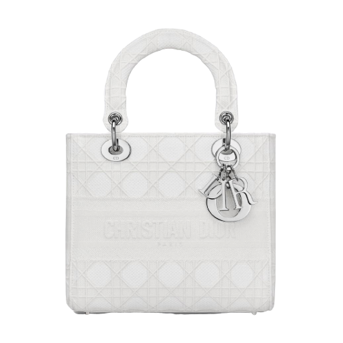 【dior迪奥 手提包】【包邮包税】dior 20春夏女士中号白色刺绣藤格纹