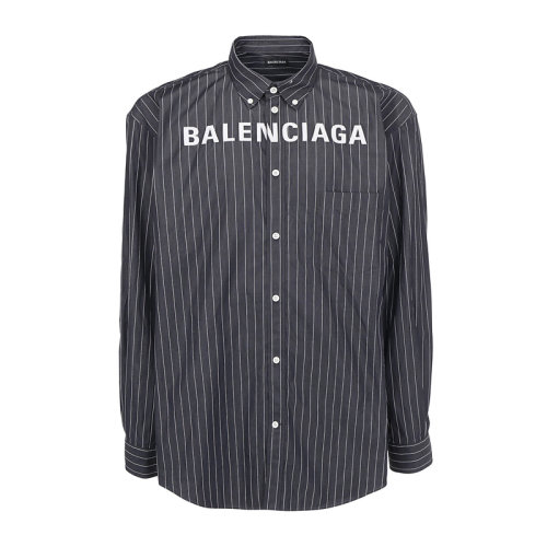 男士长袖衬衫】balenciaga/巴黎世家 男装 服装 黑色棉质条纹logo字母