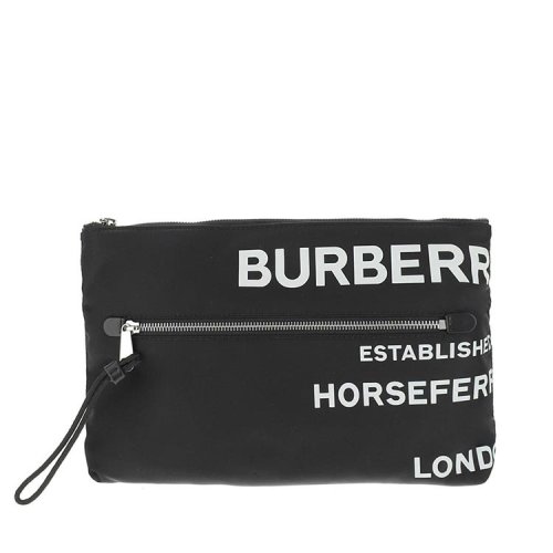 burberry/博柏利 巴宝莉horseferry男包 男士黑色尼龙拉链手拿包