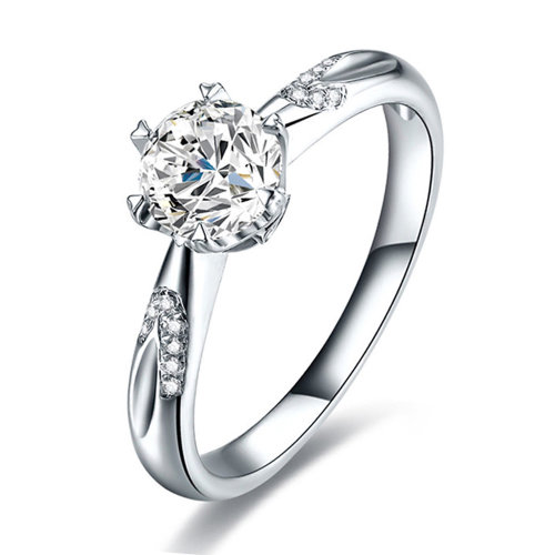 mingzuan/鸣钻国际 挚爱六爪钻戒18k金白金钻石戒指女豪华求婚钻石