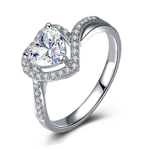 mingzuan/鸣钻国际 钻戒女钻石戒指 18k金白金心形求婚结婚订婚戒指