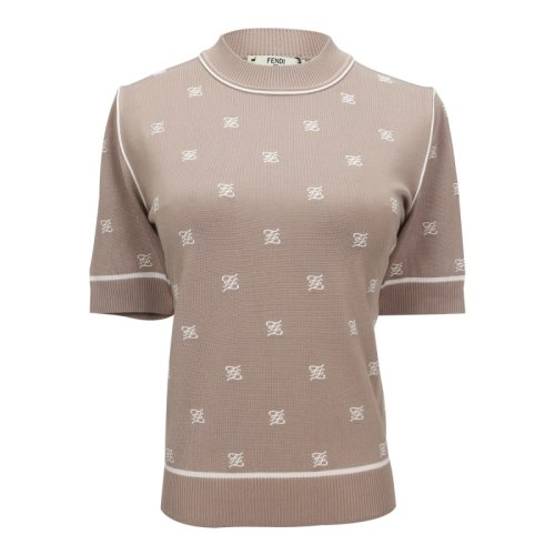 fendi/芬迪 女士卡其色短袖针织衫/毛衣 fzy925 aaek f19ek