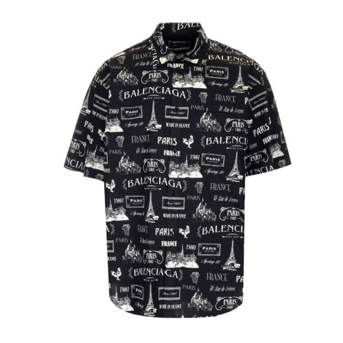 balenciaga/巴黎世家 男士黑色印花棉短袖衬杉 602375-tgl77-1070