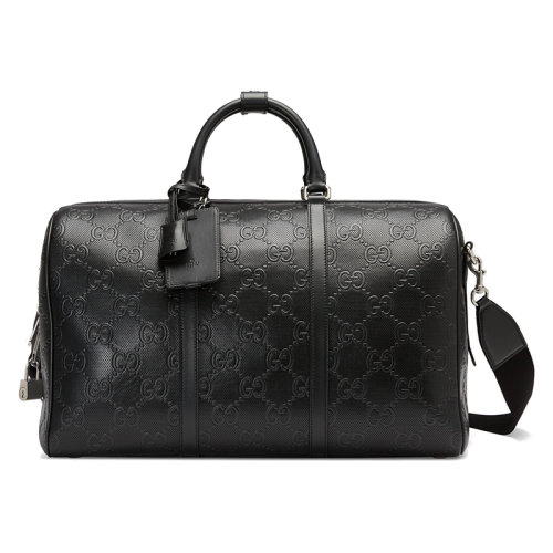 发货】gucci/古驰 2020早秋新款 黑色双g压花光泽皮革男士手提旅行包