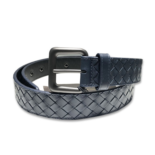 bottega veneta/葆蝶家 深蓝色格纹编制男士皮带3.5cm