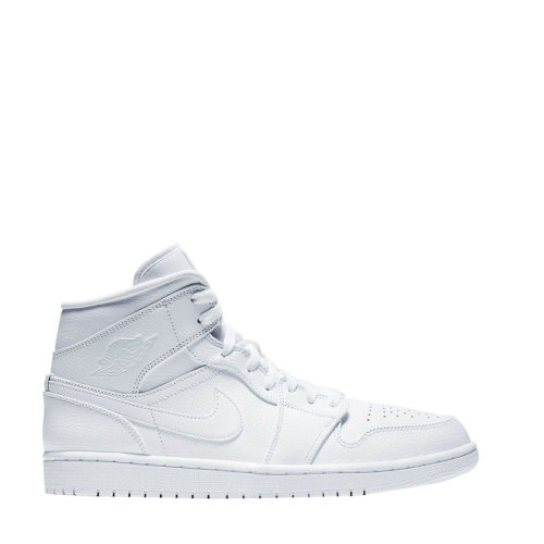 nike/耐克 air jordan 1 mid 男女同款 aj1 纯白 中帮 情侣运动休闲鞋