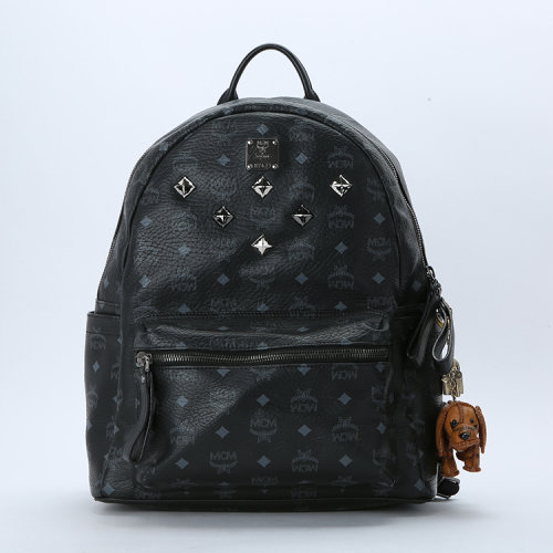 mcm(mcm) #黑色pvc经典logo铆钉装饰双肩包