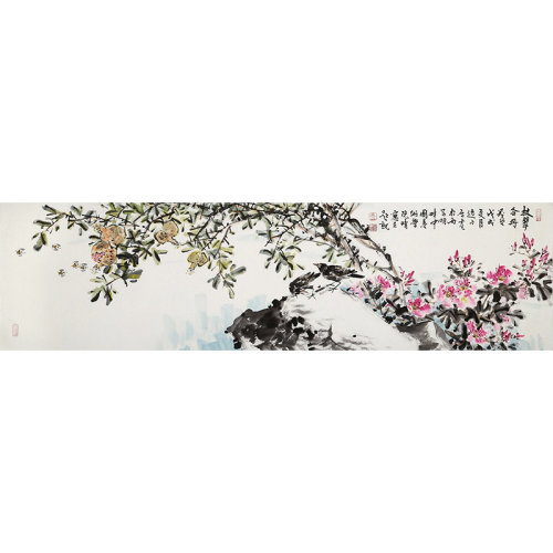 曲逸之 《枝翠含丹》 河南省美协会员 客厅横幅小写意花鸟画