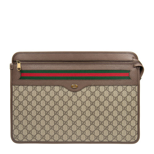 gucci/古驰 男士啡色印花pvc经典手拿包