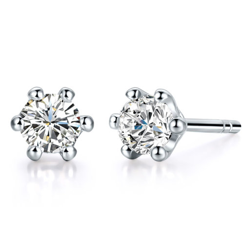 mingzuan/鸣钻国际 六爪皇冠钻石耳钉 简约真钻石耳饰结婚耳坠耳钉