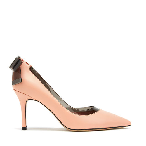 westory简约甜美风胎牛皮高跟鞋侧空尖头浅口高跟鞋单鞋女