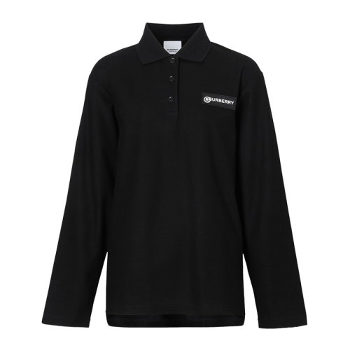 burberry/博柏利 女装 服装 黑色棉质经典格纹logo印花 女士长袖polo