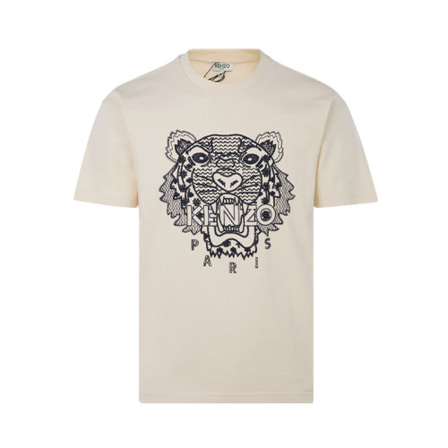 20春夏新款】kenzo/高田贤三米黄色棉质虎头图案刺绣装饰男士短袖t恤