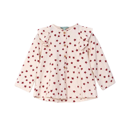 nanos 星星荷叶边女童纯棉开襟长袖衬衫 2613565325
