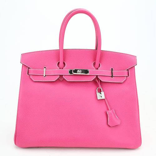hermes(爱马仕) 经典款birkin 35系列女士粉色皮质手提包