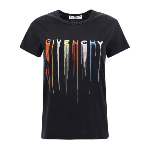 givenchy/纪梵希 21春夏 女士黑色棉质彩色徽标刺绣短袖t恤【正品