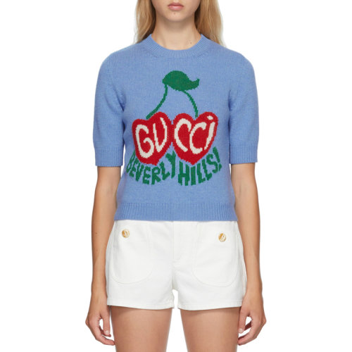 gucci 古驰 女装 服装 羊毛樱桃logo短袖 女士针织衫/毛衣