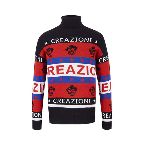 creazioni/克莱切尼 20秋冬新品 百搭 男性 潮流时尚条纹撞色青蛙字母