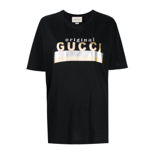 gucci 古驰 【20秋冬新款】女士黑色烫金字母logo短袖t恤 615044-xj