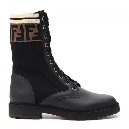 fendi/芬迪 女士经典黑色logo系带袜靴筒靴高帮鞋休闲鞋运动鞋女鞋 8t