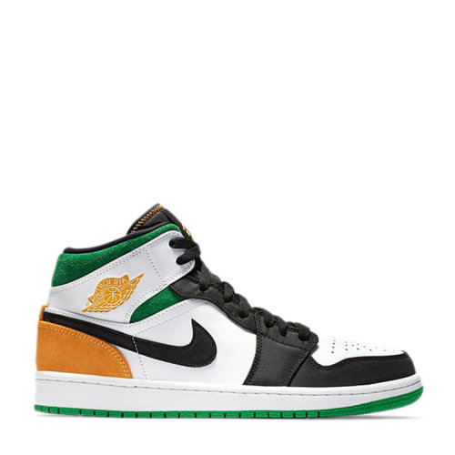 nike/耐克 air jordan 1 mid 男女同款 aj1 白绿橙 拼接 情侣中帮休闲