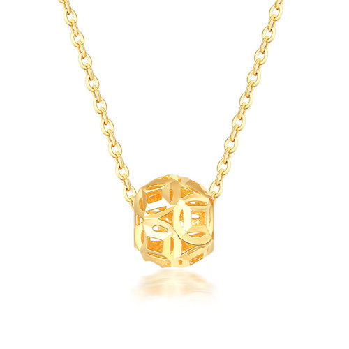 zocai/佐卡伊 黄18k金吊坠素金彩金转运珠吊坠配镀k金链