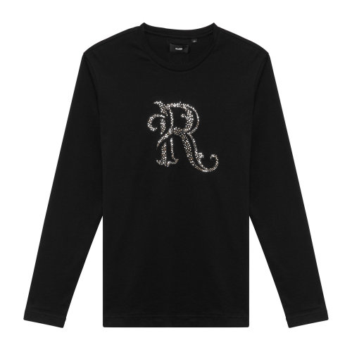 rare 黑色圆领t恤 品牌r字logo烫钻 男士长袖t恤 rare/rare