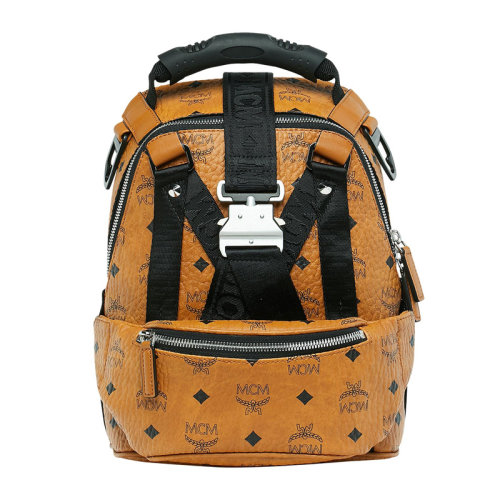 【包税包邮】mcm/mcm 品牌logo字母印花 男士咖色pvc双肩包 muk9sjv19