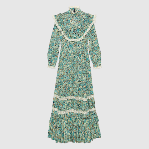 【预售两周发货】gucci/古驰 liberty长款绉纱连衣裙女士连衣裙